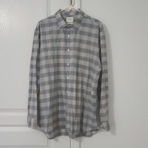 Billy Reid Men's Light Blue Gray Gingham Long Sleeve Button Down Shirt, Size XL